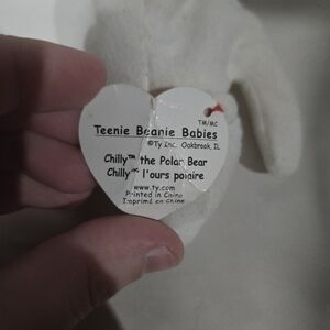 Ty Teenie Beanie Babies Chilly the Polar Bear - White